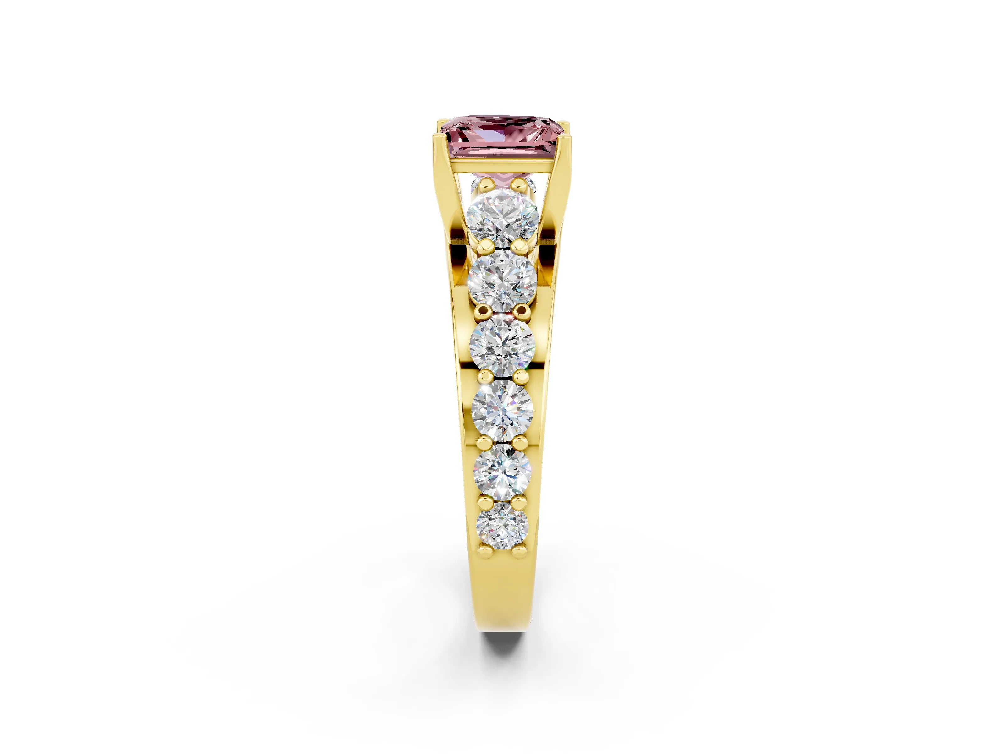 Yellow gold Princess Cut Morganite Engagement Ring with Pavé Band and Four-Prong Setting_2