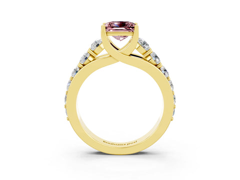 Yellow gold Princess Cut Morganite Engagement Ring with Pavé Band and Four-Prong Setting_3