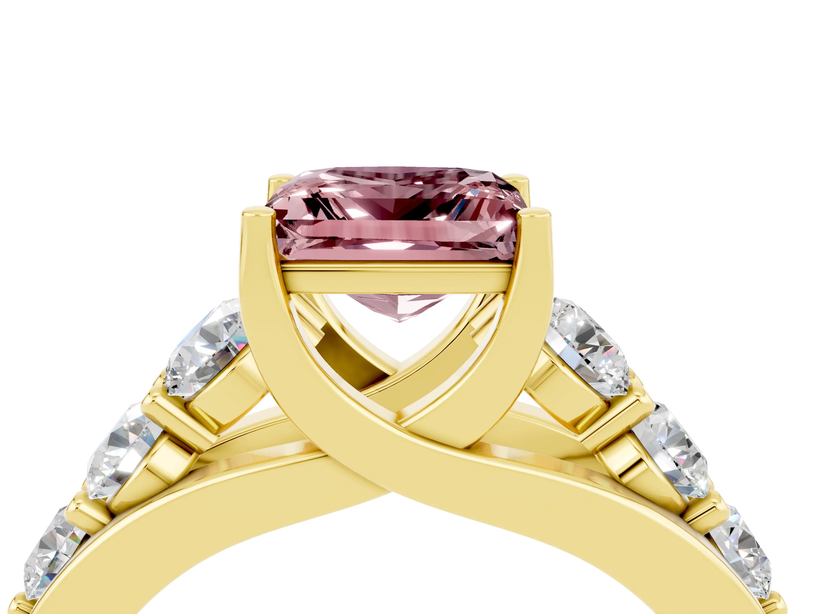 Yellow gold Princess Cut Morganite Engagement Ring with Pavé Band and Four-Prong Setting_4