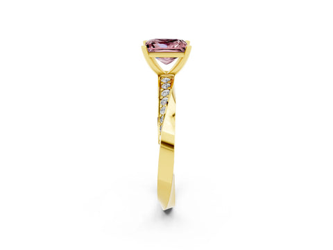 Yellow gold Princess Cut Morganite Engagement Ring with Side Stone Accents and Four-Prong Setting_29