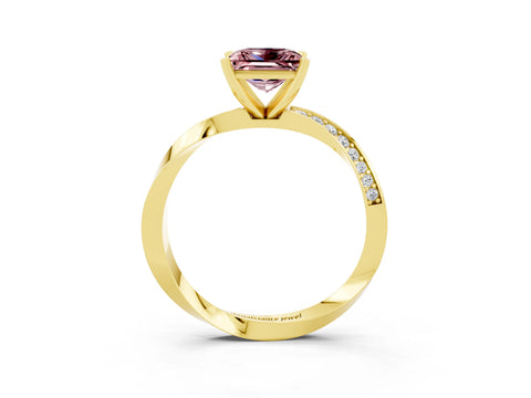 Yellow gold Princess Cut Morganite Engagement Ring with Side Stone Accents and Four-Prong Setting_30