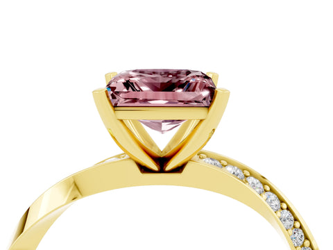 Yellow gold Princess Cut Morganite Engagement Ring with Side Stone Accents and Four-Prong Setting_31