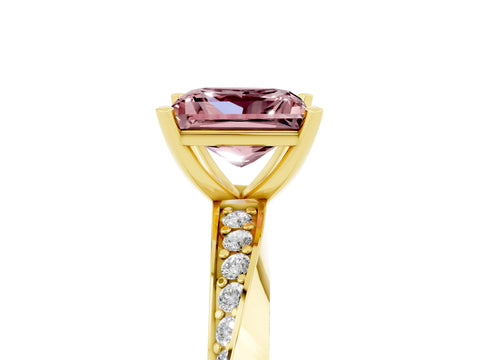 Yellow gold Princess Cut Morganite Engagement Ring with Side Stone Accents and Four-Prong Setting_32