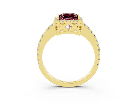 Yellow gold Princess Cut Morganite Halo Engagement Ring with Pavé Band and Prong Setting_15