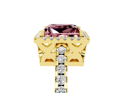 Yellow gold Princess Cut Morganite Halo Engagement Ring with Pavé Band and Prong Setting_17