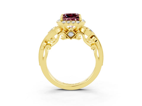 Yellow gold Princess Cut Morganite Halo Ring with Milgrain Pavé Band and Four-Prong Setting_15