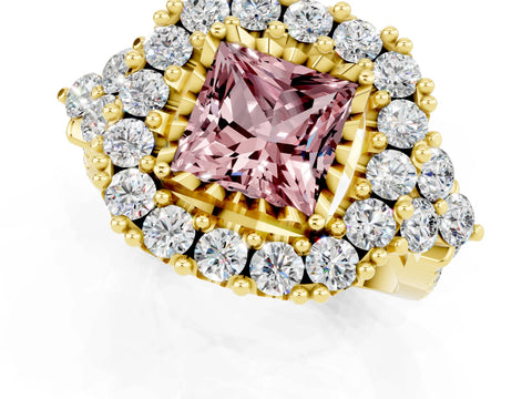 Yellow gold Princess Cut Morganite Halo Ring with Pavé Band and Four-Prong Setting_13