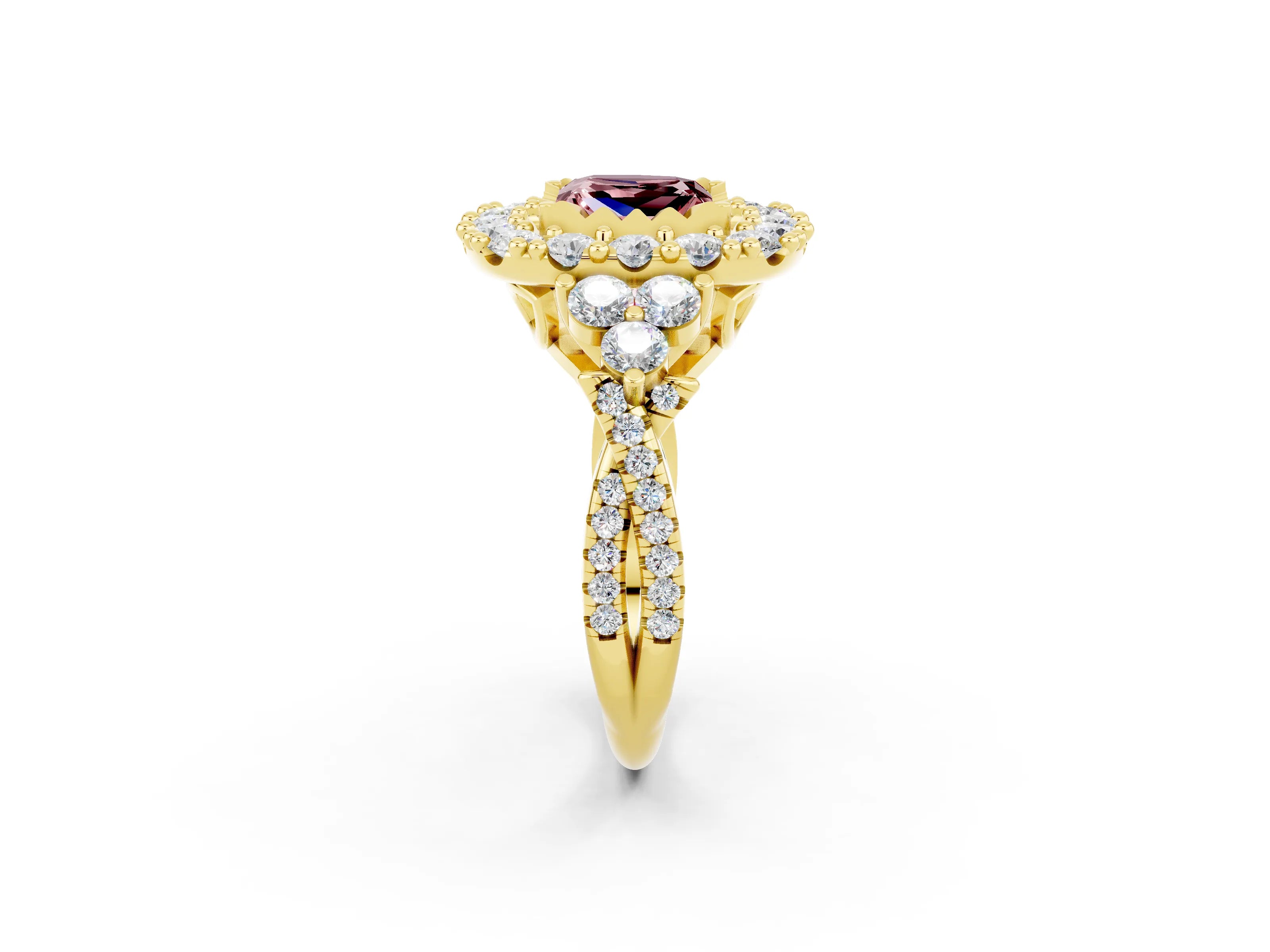 Yellow gold Princess Cut Morganite Halo Ring with Pavé Band and Four-Prong Setting_14