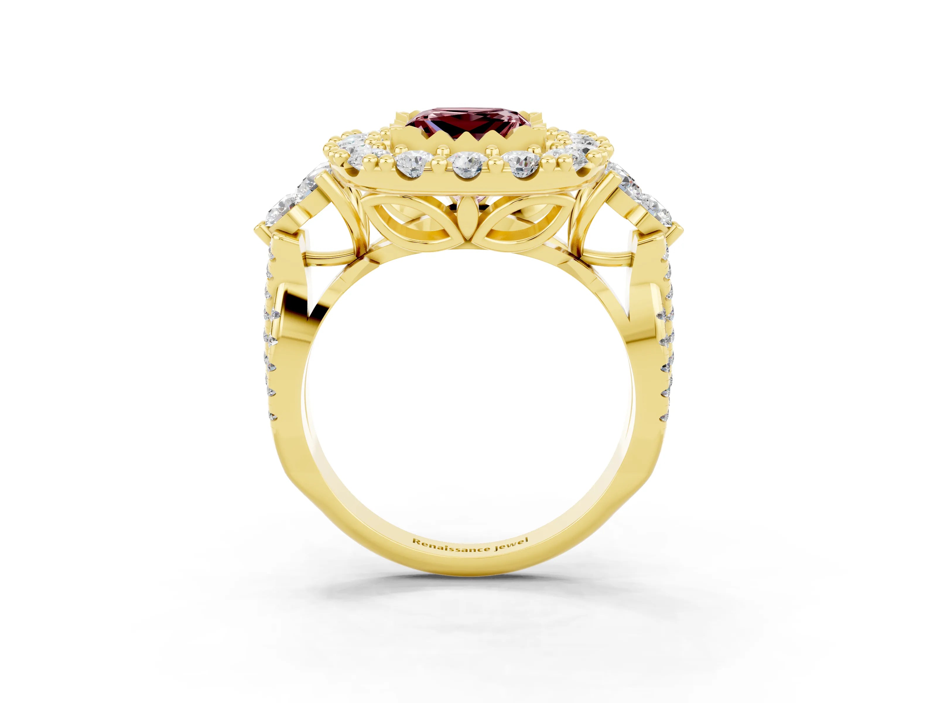 Yellow gold Princess Cut Morganite Halo Ring with Pavé Band and Four-Prong Setting_15