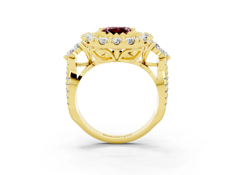 Yellow gold Princess Cut Morganite Halo Ring with Pavé Band and Four-Prong Setting_15