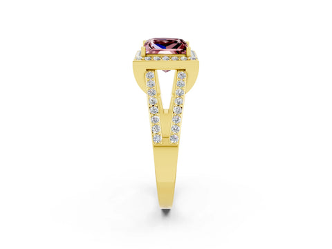 Yellow gold Princess Cut Morganite Halo Ring with Split Shank U-Prong Band and Four-Prong Setting_2
