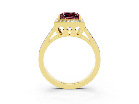 Yellow gold Princess Cut Morganite Halo Ring with Split Shank U-Prong Band and Four-Prong Setting_3