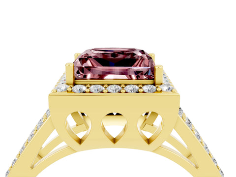 Yellow gold Princess Cut Morganite Halo Ring with Split Shank U-Prong Band and Four-Prong Setting_4