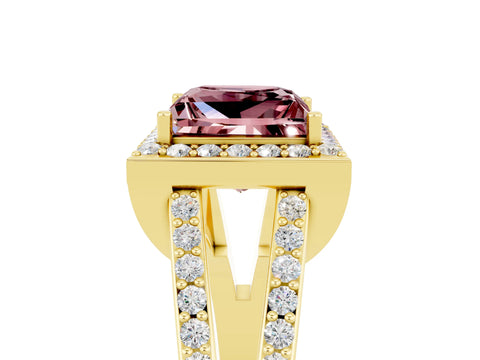 Yellow gold Princess Cut Morganite Halo Ring with Split Shank U-Prong Band and Four-Prong Setting_5