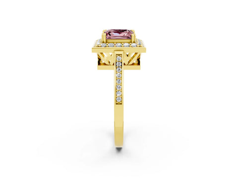 Yellow gold Princess Cut Morganite Halo Ring with Split Shank and Four-Prong Setting_2