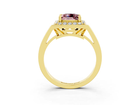 Yellow gold Princess Cut Morganite Halo Ring with Split Shank and Four-Prong Setting_3