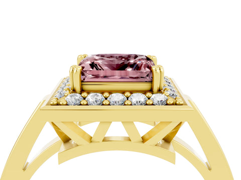 Yellow gold Princess Cut Morganite Halo Ring with Split Shank and Four-Prong Setting_4