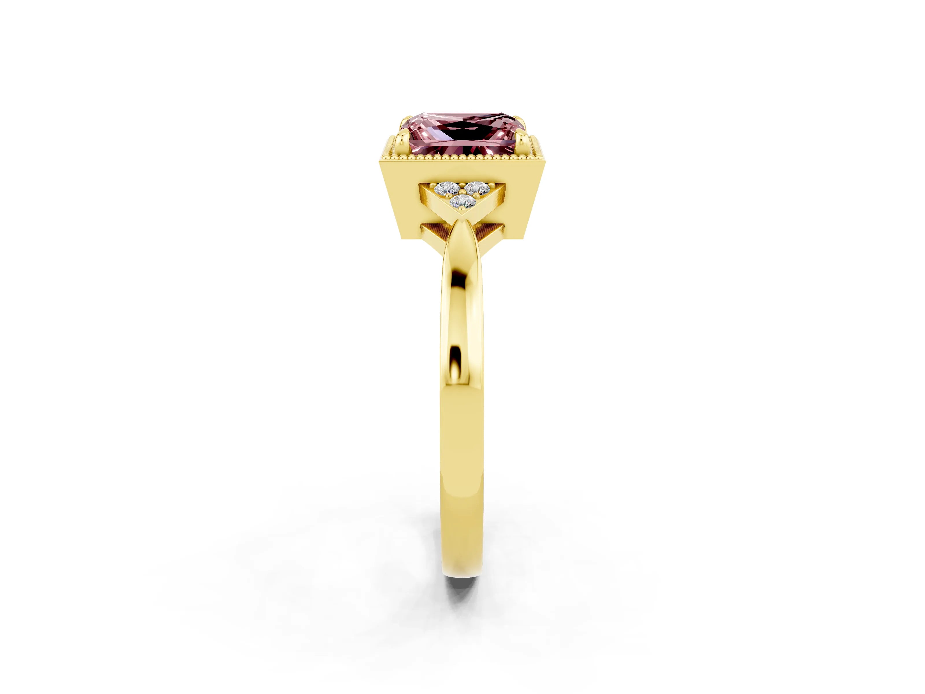 Yellow gold Princess Cut Morganite Halo Ring with Tapered Band and Four-Prong Setting_2
