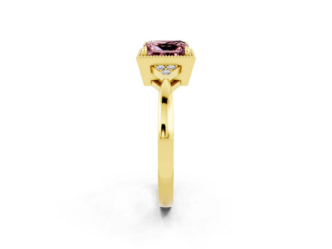 Yellow gold Princess Cut Morganite Halo Ring with Tapered Band and Four-Prong Setting_2