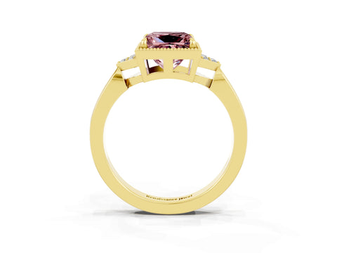 Yellow gold Princess Cut Morganite Halo Ring with Tapered Band and Four-Prong Setting_3