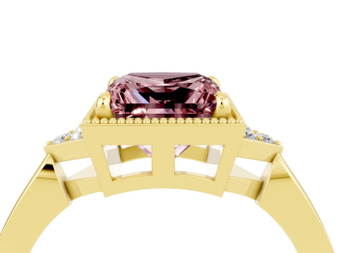 Yellow gold Princess Cut Morganite Halo Ring with Tapered Band and Four-Prong Setting_4