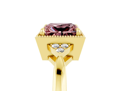 Yellow gold Princess Cut Morganite Halo Ring with Tapered Band and Four-Prong Setting_5