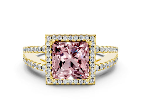 Yellow gold Princess Cut Morganite Halo Split Shank Engagement Ring_12