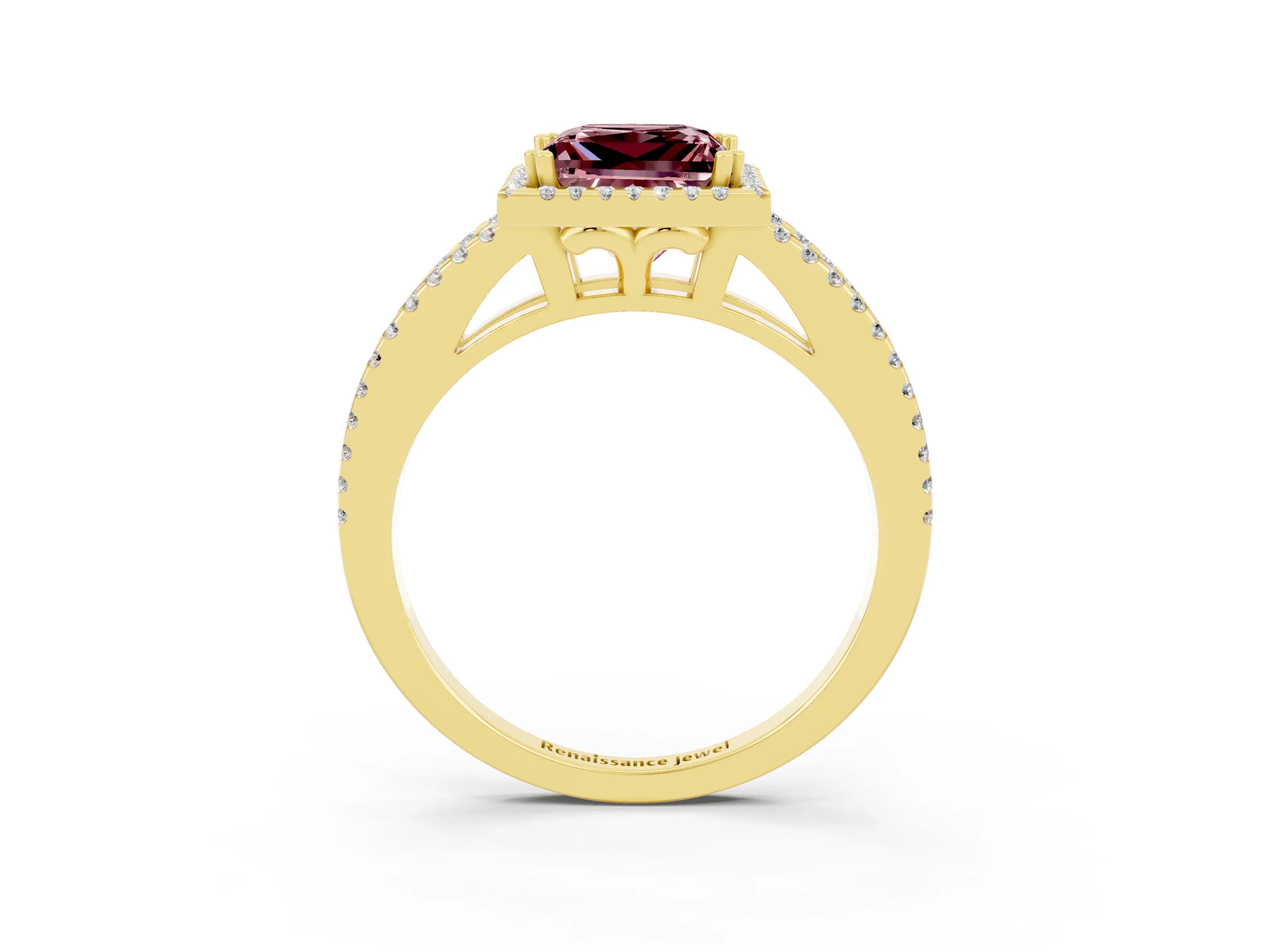 Yellow gold Princess Cut Morganite Halo Split Shank Engagement Ring_15