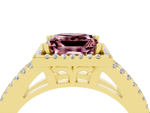 Yellow gold Princess Cut Morganite Halo Split Shank Engagement Ring_16