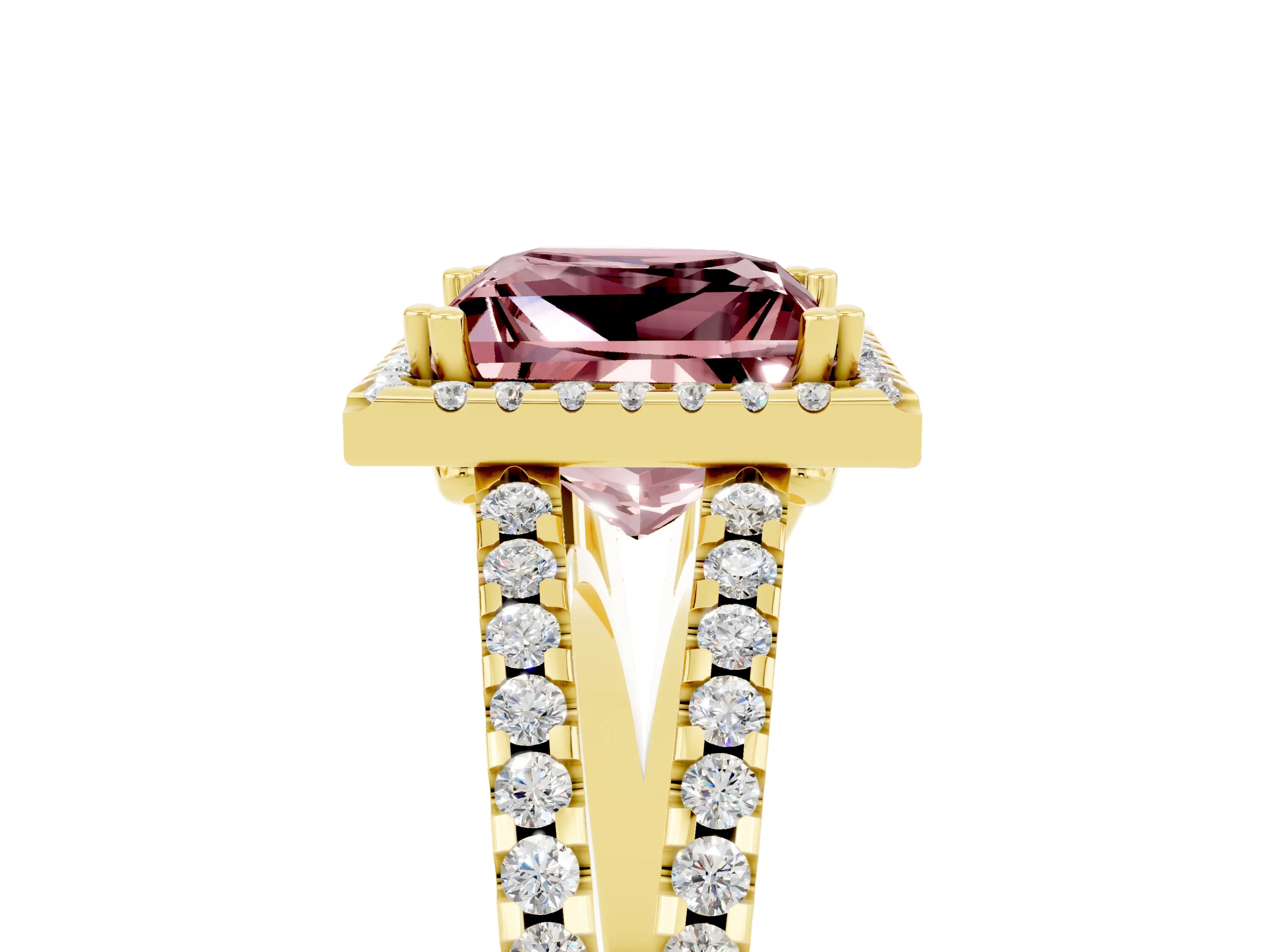 Yellow gold Princess Cut Morganite Halo Split Shank Engagement Ring_17