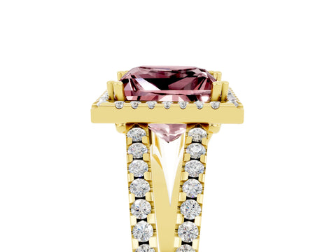 Yellow gold Princess Cut Morganite Halo Split Shank Engagement Ring_17