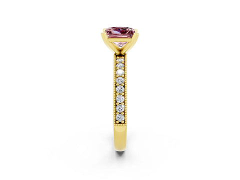 Yellow gold Princess Cut Morganite Milgrain Pavé Engagement Ring with Four-Prong Setting_14