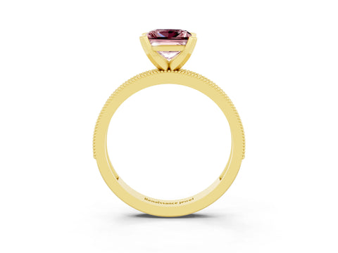 Yellow gold Princess Cut Morganite Milgrain Pavé Engagement Ring with Four-Prong Setting_15