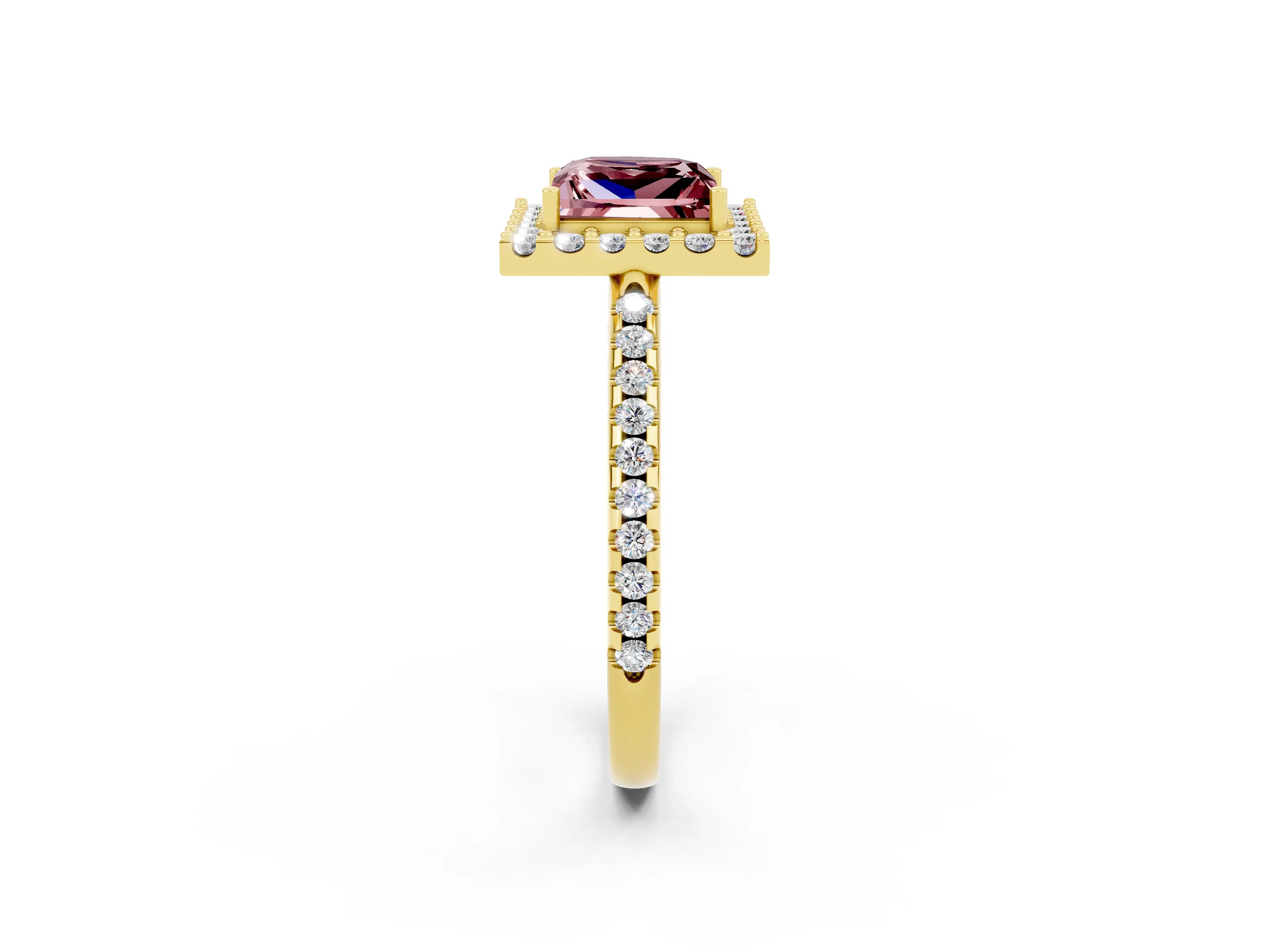 Yellow gold Princess Cut Morganite Pavé Halo Ring with Four-Prong Setting_14