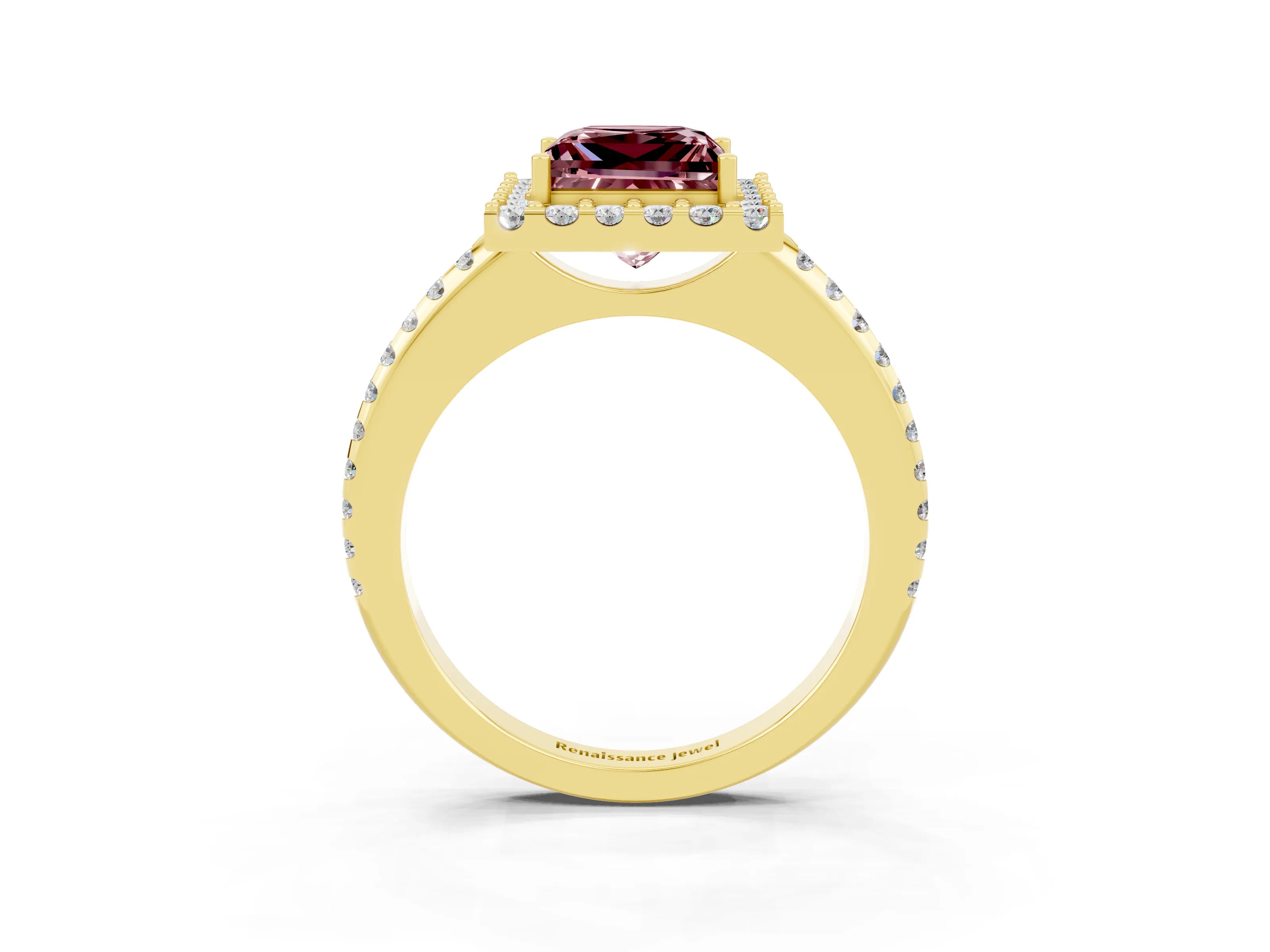 Yellow gold Princess Cut Morganite Pavé Halo Ring with Four-Prong Setting_15