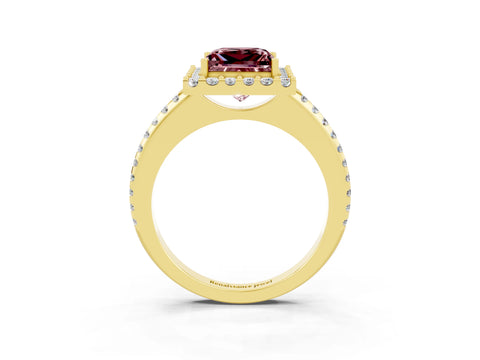 Yellow gold Princess Cut Morganite Pavé Halo Ring with Four-Prong Setting_15