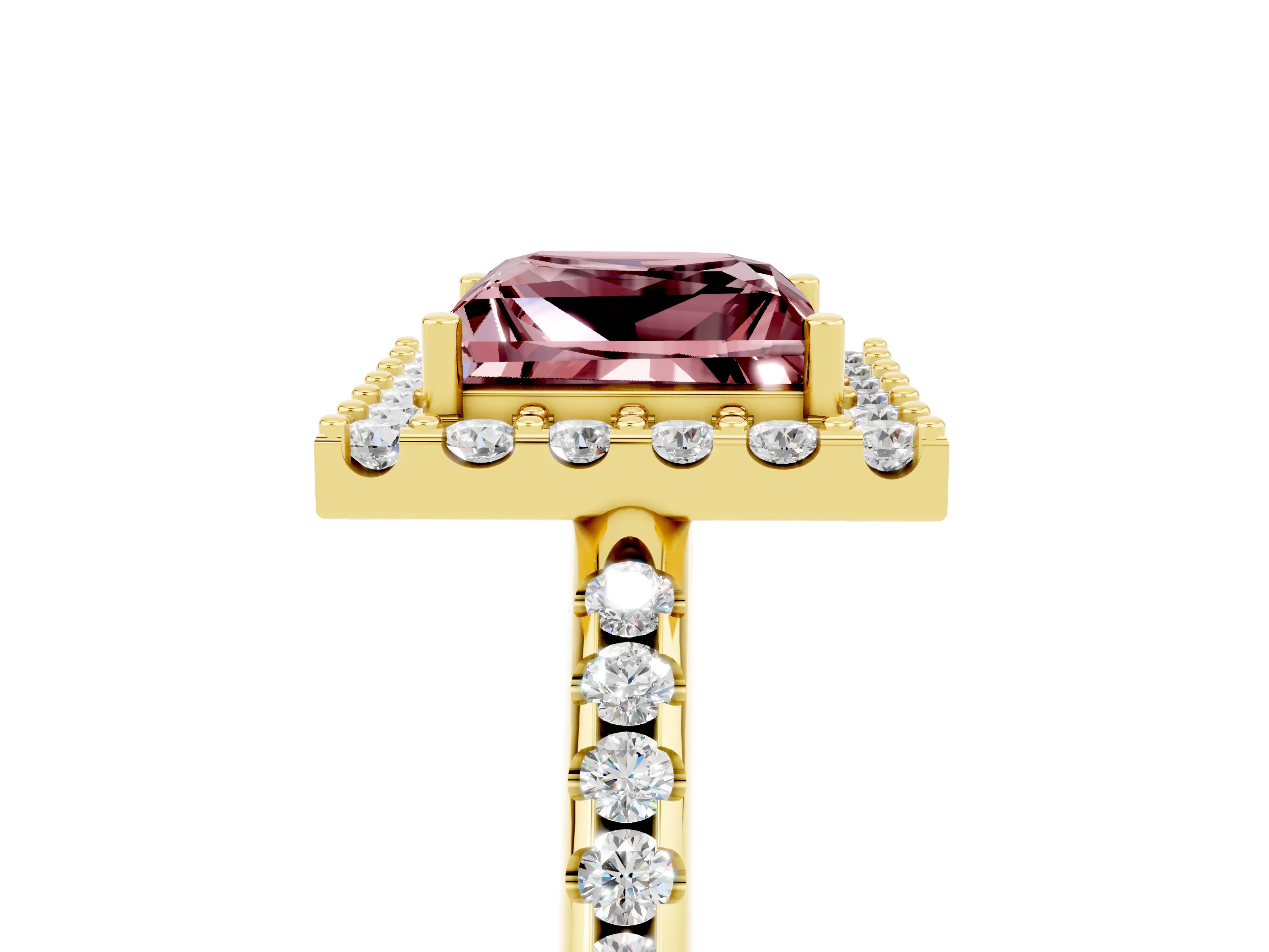 Yellow gold Princess Cut Morganite Pavé Halo Ring with Four-Prong Setting_17