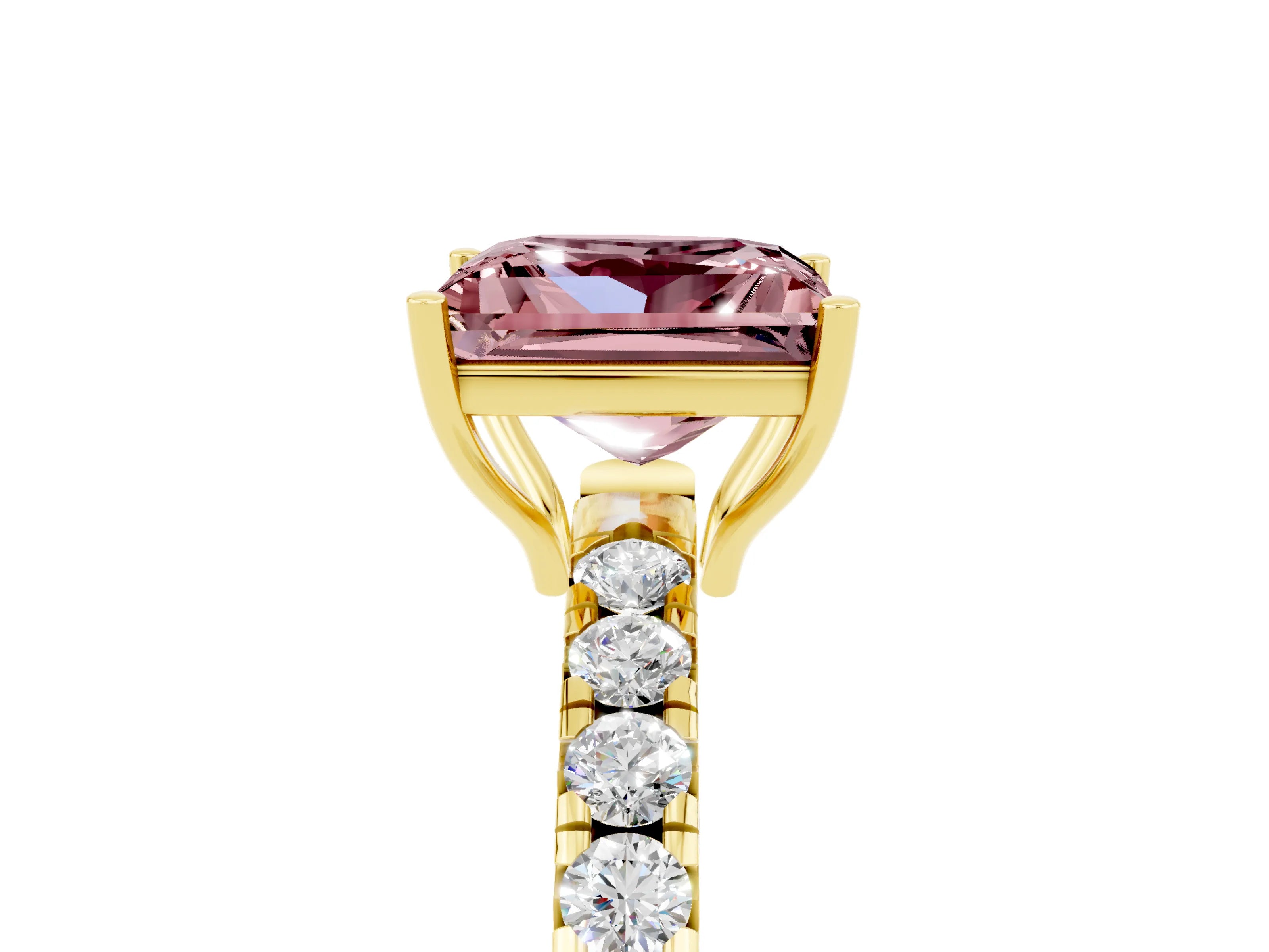 Yellow gold Princess Cut Morganite Pavé Solitaire Engagement Ring with Four-Prong Setting_17