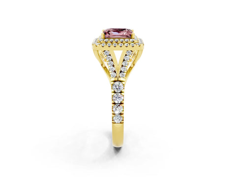 Yellow gold Princess Cut Morganite Pavé Split Shank Double Halo Engagement Ring_2