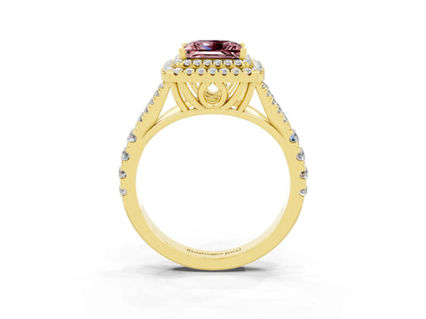 Yellow gold Princess Cut Morganite Pavé Split Shank Double Halo Engagement Ring_3