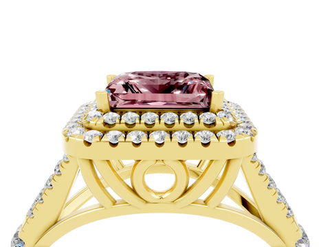 Yellow gold Princess Cut Morganite Pavé Split Shank Double Halo Engagement Ring_4