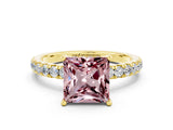 Yellow gold Princess Cut Morganite Pave Band Solitaire Ring with Four-Prong Setting_24