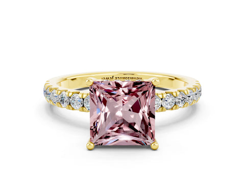 Yellow gold Princess Cut Morganite Pave Band Solitaire Ring with Four-Prong Setting_24