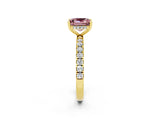 Yellow gold Princess Cut Morganite Pave Band Solitaire Ring with Four-Prong Setting_26