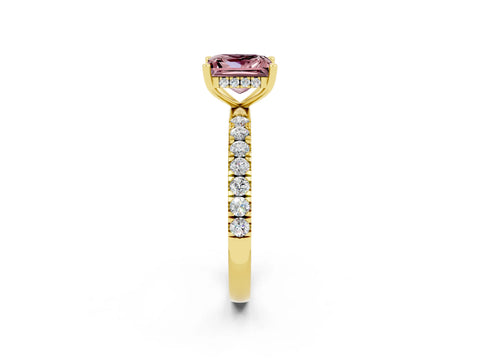 Yellow gold Princess Cut Morganite Pave Band Solitaire Ring with Four-Prong Setting_26