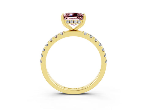 Yellow gold Princess Cut Morganite Pave Band Solitaire Ring with Four-Prong Setting_27