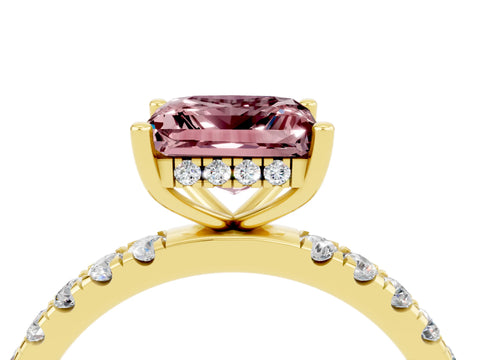Yellow gold Princess Cut Morganite Pave Band Solitaire Ring with Four-Prong Setting_28