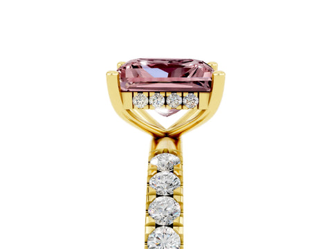 Yellow gold Princess Cut Morganite Pave Band Solitaire Ring with Four-Prong Setting_29