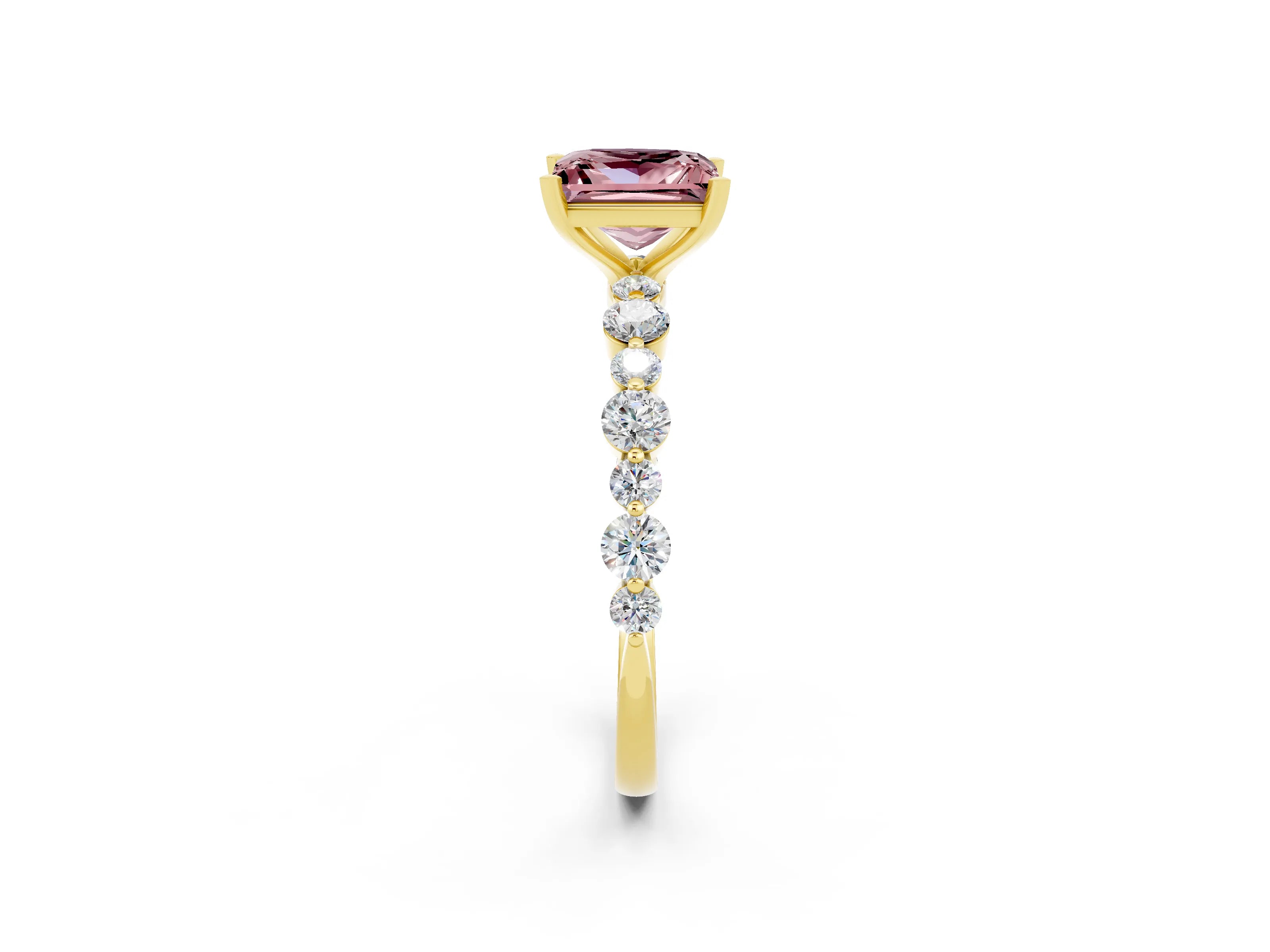 Yellow gold Princess Cut Morganite Prong Set Engagement Ring with Pavé Band_2