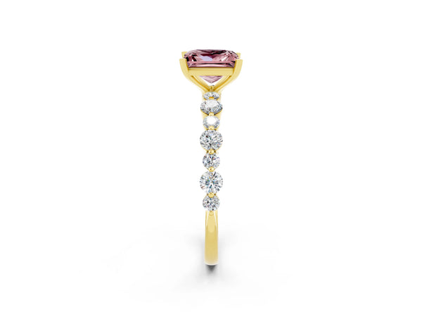 Yellow gold Princess Cut Morganite Prong Set Engagement Ring with Pavé Band